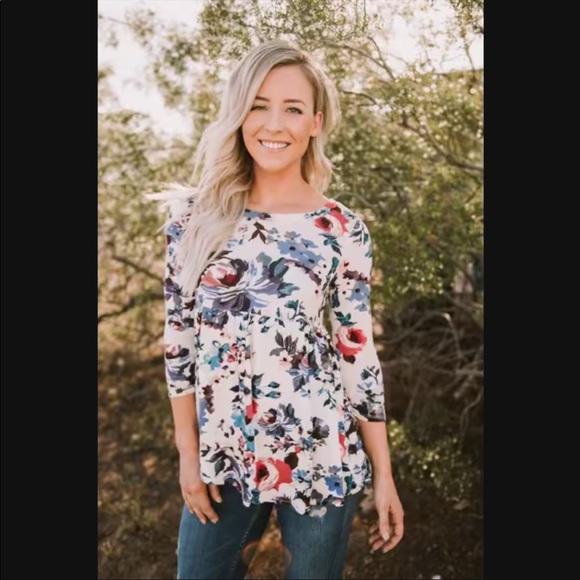 Estrella & Luna Tops - Floral Babydoll Quarter Sleeve Top